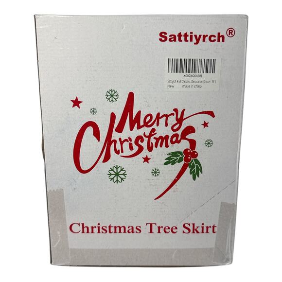 36” Cream Cable Knit Christmas Tree Skirt Thick Rustic Knit with Ties New in Box - Picture 8 of 9